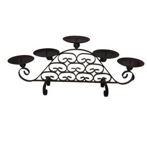 Wrought Iron Five Pillar 19.6” Tabletop Candelabra Black Candleholder Vintage